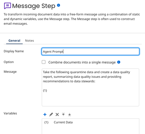 example of the agent prompt with Current Data variable