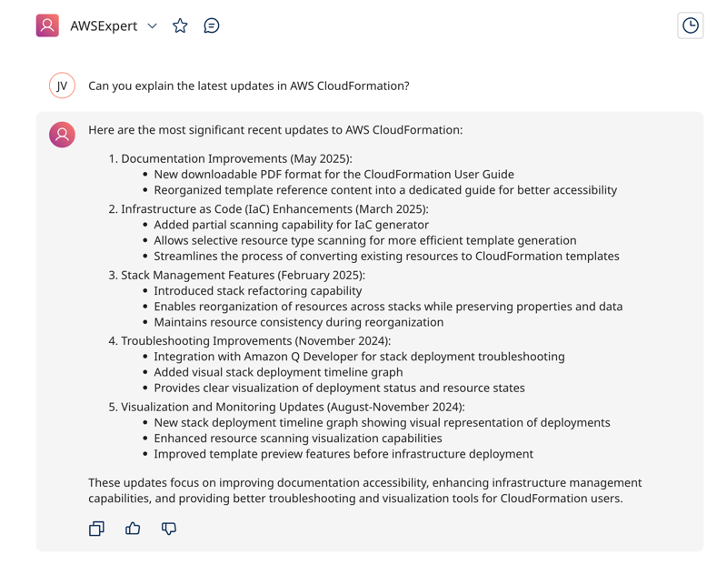 screenshot of AWSExpert chat