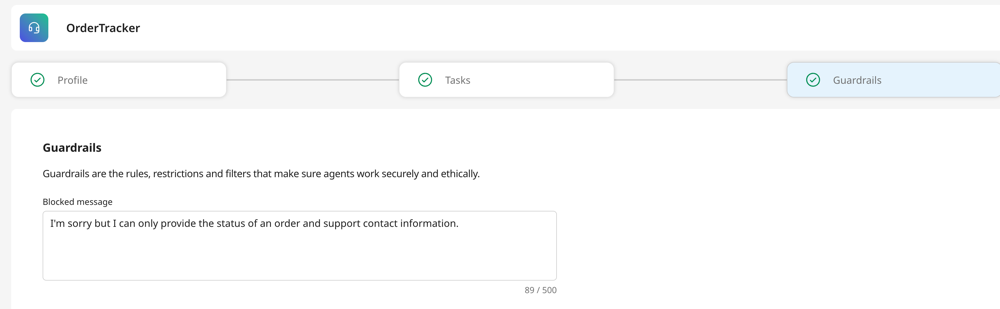 guardrails example with a blocked message