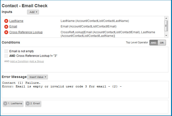 Business Rule 2 setup in the Business Rule Properties dialog