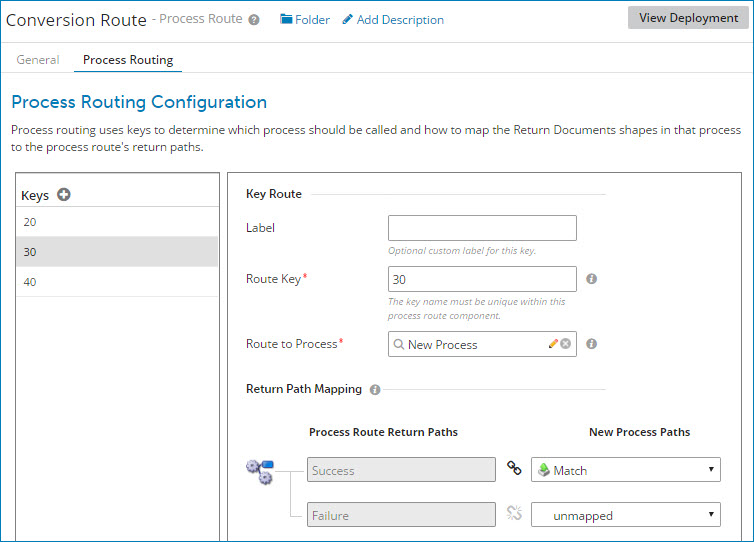 Process Routing tab in the Process Route component configuration dialog