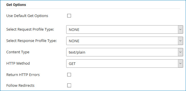Trading Partner Communication tab, HTTP Get Options configuration.