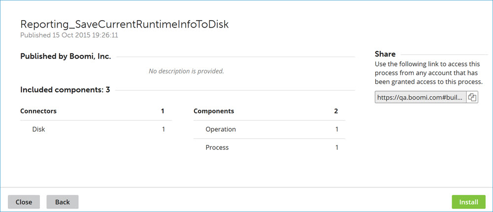 Process details in the Browse Process Library dialog