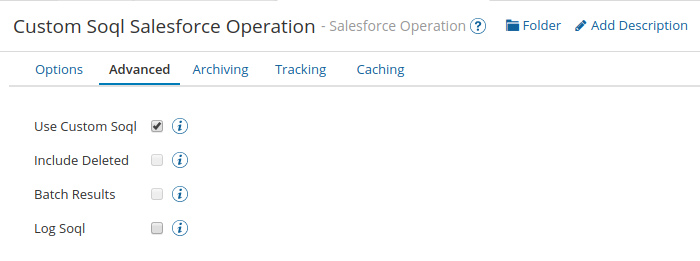 Salesforce operation Advanced tab.