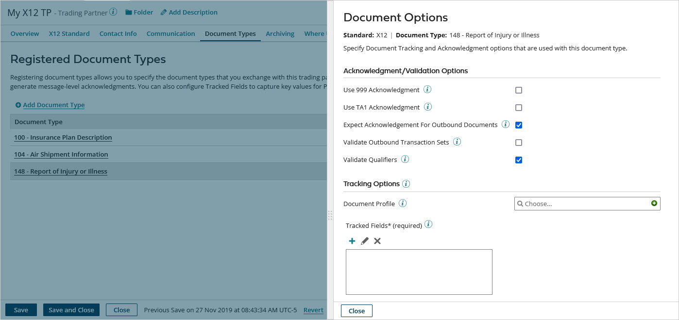 Trading Partner Document Types tab.