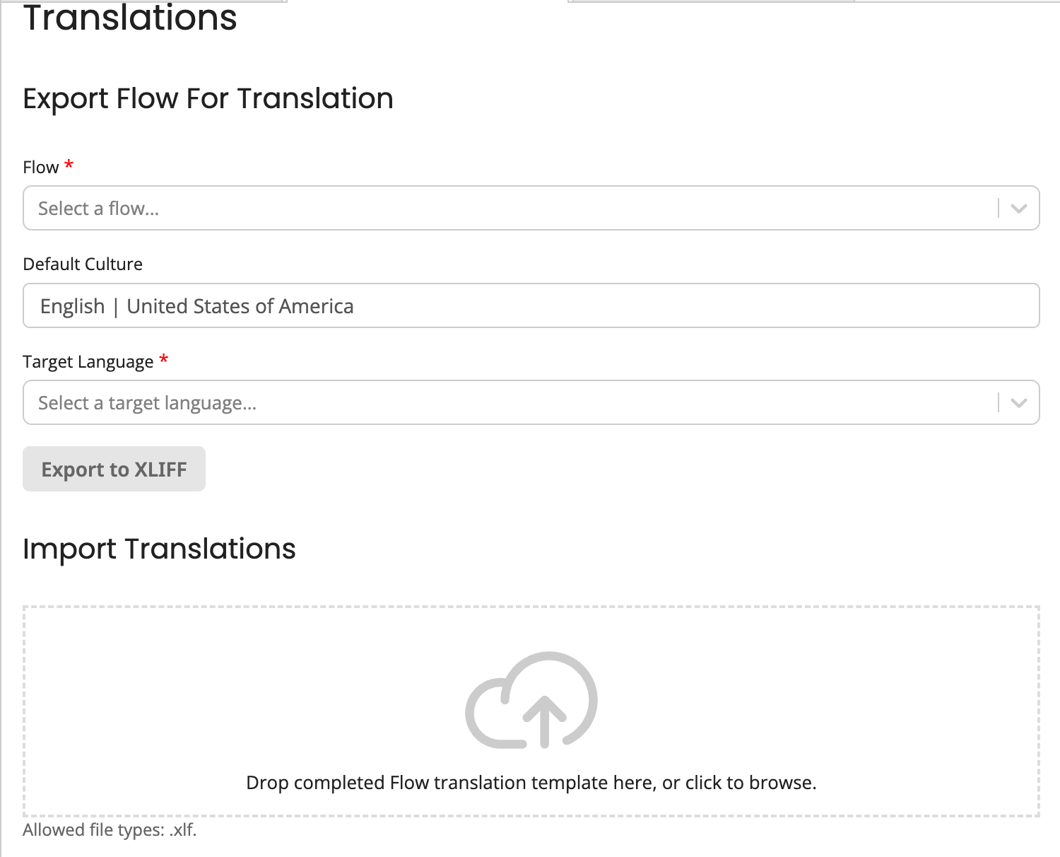 The Import/Export Translations page