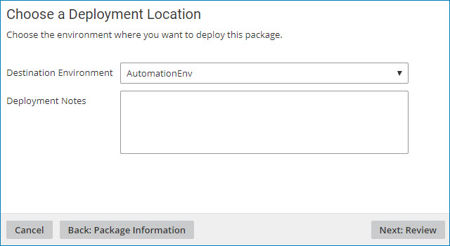 Choose a deployment location dialog.