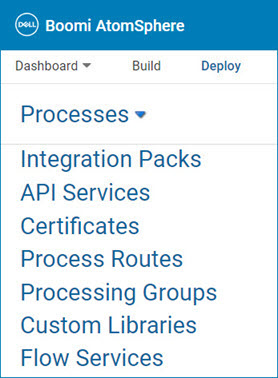 The expanded deploy menu on the Deploy page.