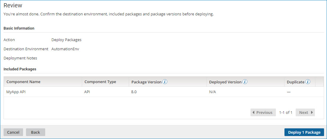 Review screen of Create Deployments wizard.