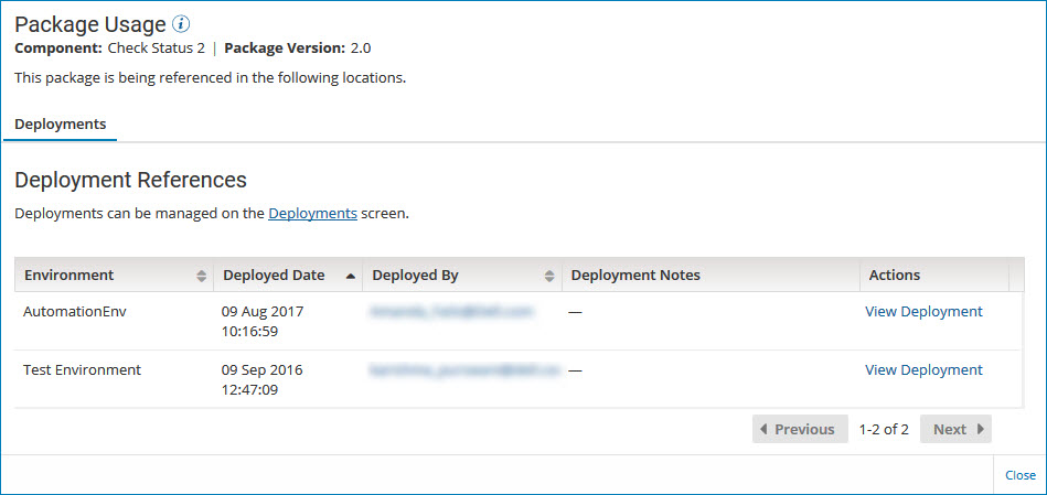 Package usage panel.
