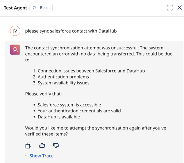 example of an integration failure without data passthrough 