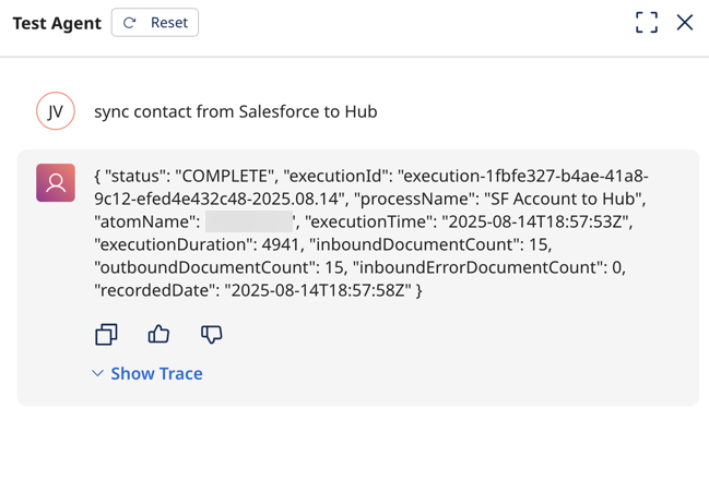 example of an integration success with data passthrough