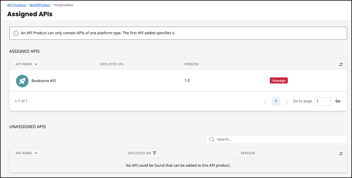 Administration Portal - API Product - Assigned APIs