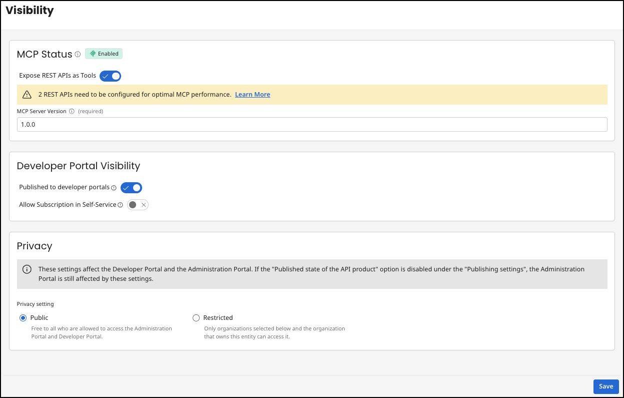 Administration Portal - API Products - Visibility