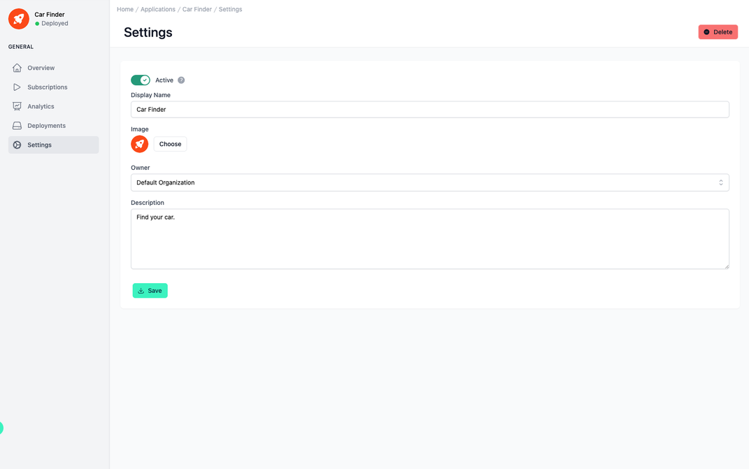 Administration Portal - Applications - Settings