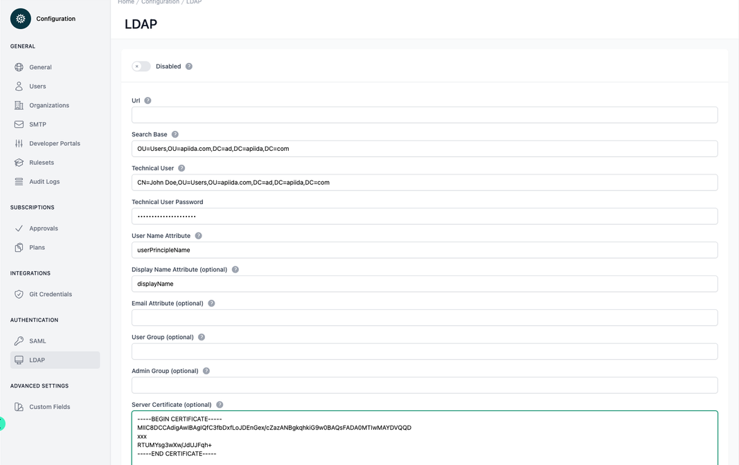 Administration Portal - Configuration - LDAP