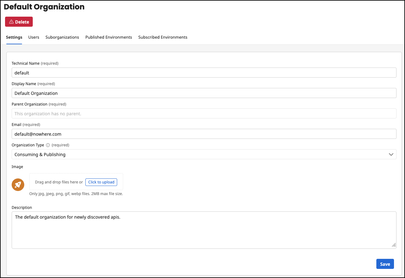 Administration Portal - Configuration - Organization Settings