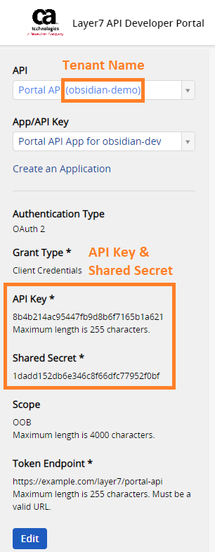 How to Layer 7 - find the tenantName, apiKey and the sharedSecret