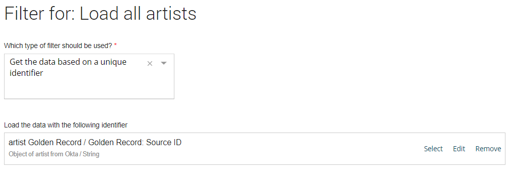 Adding a 'unique identifier' filter to a data action