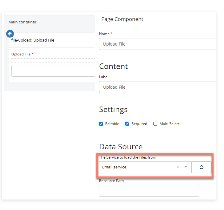 Setting up the file upload component