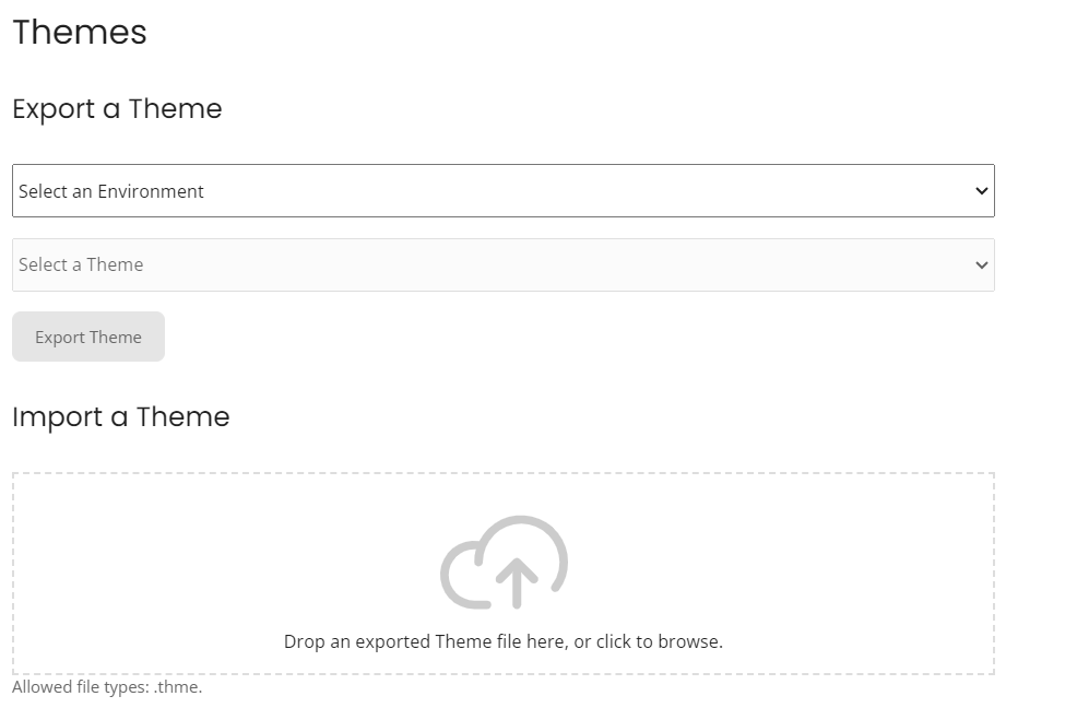 The Import/Export Themes page