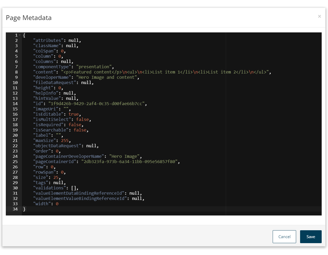 Page layout metadata