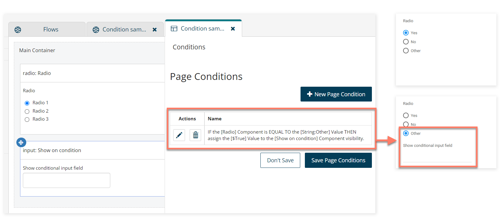 Setting up the page condition