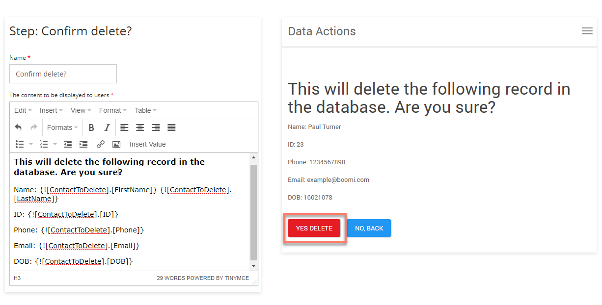 Delete confirmation