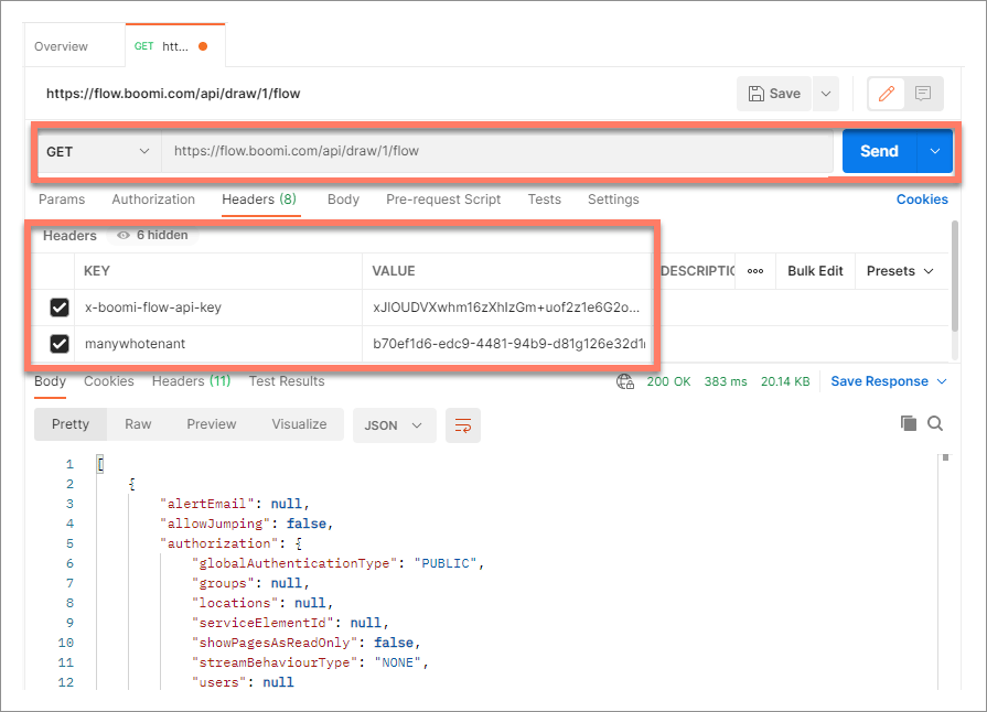 Postman API request
