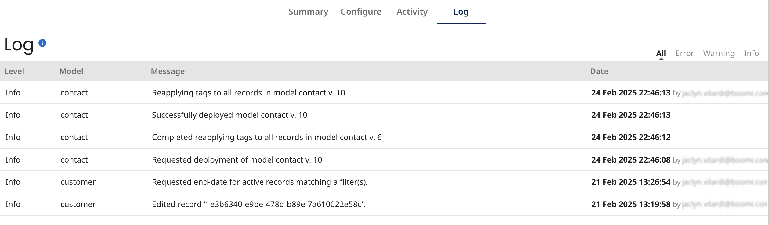 Events in the audit log are shown in the repository page’s Log tab.