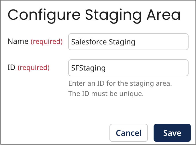 Configure Staging Area dialog