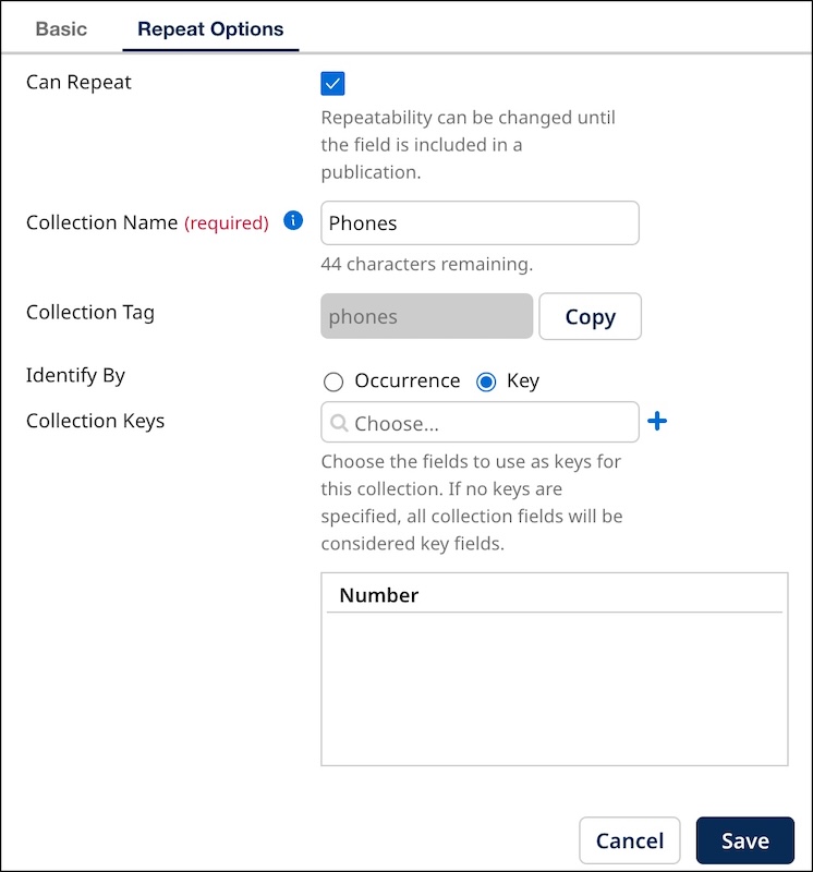 Adding a repeatable field to represent a collection of nicknames.