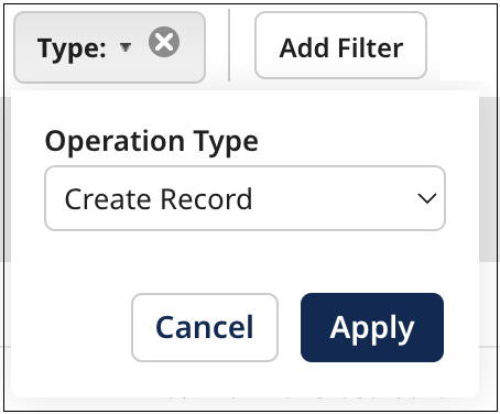 Dialog for applying a filter by operation type