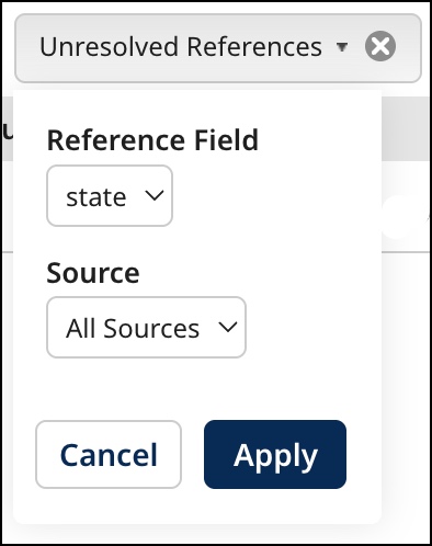 Dialog used to filter golden records by the presence of unresolved reference field data