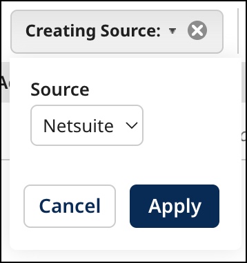 Dialog used to filter active golden records by creating source