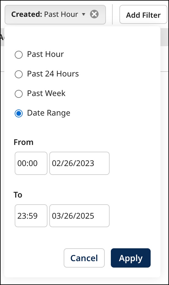 Dialog used to filter active golden records by created date