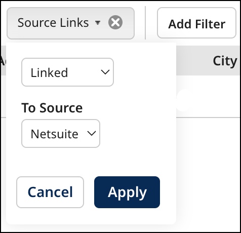 Dialog used to filter active golden records by source links