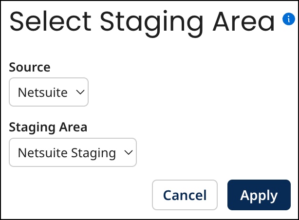 Dialog used to select the source and staging area
