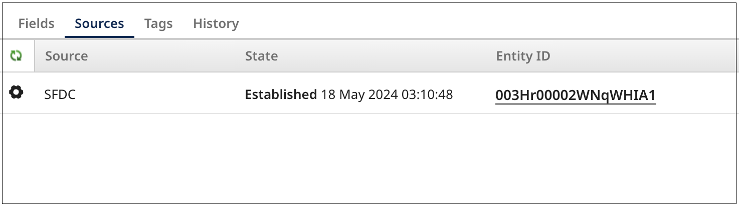 Viewing the golden record's sources and the states of the links from the golden record to the sources