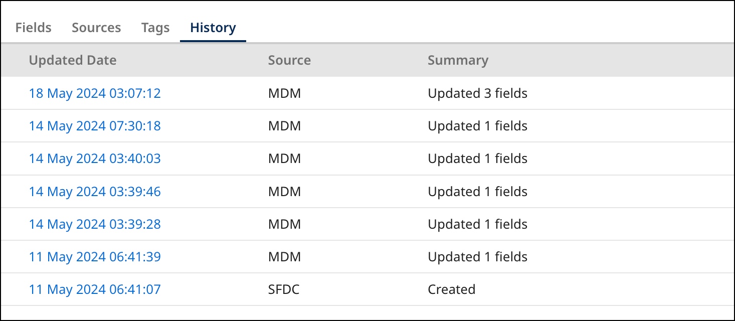 Viewing the golden record’s version history