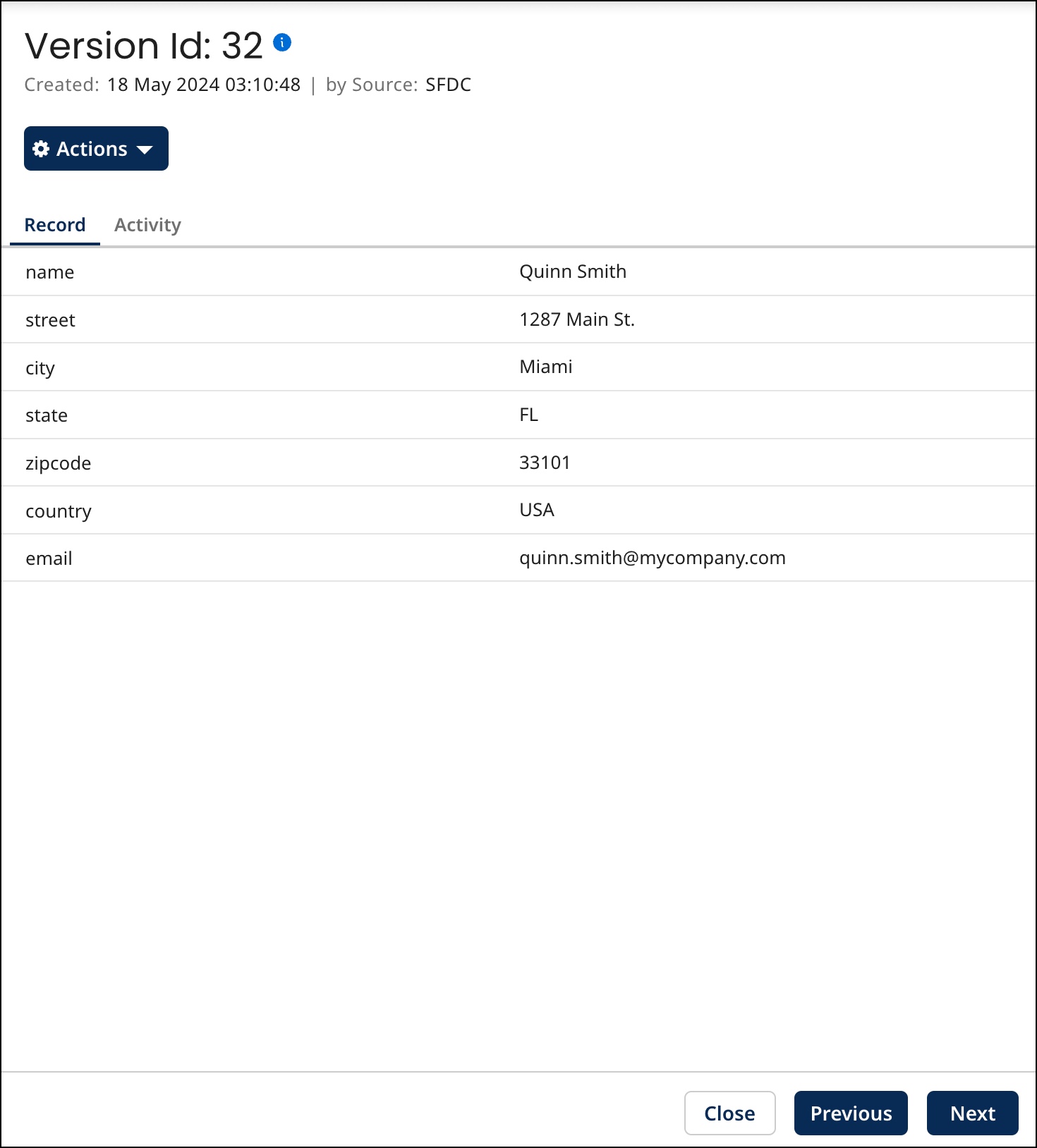 Viewing a version’s details