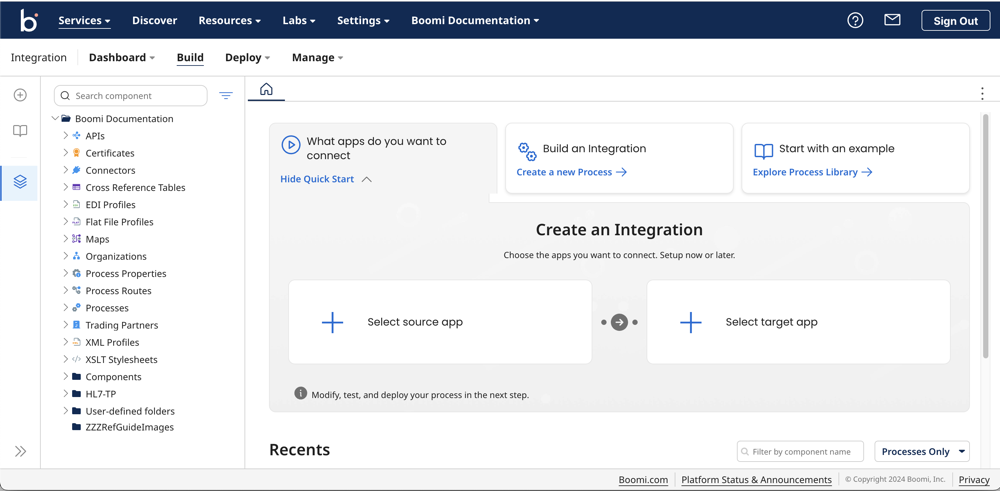 Build page’s Welcome screen.