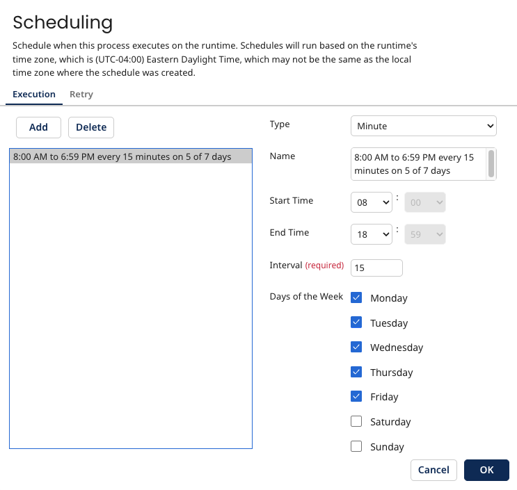 Scheduling dialog