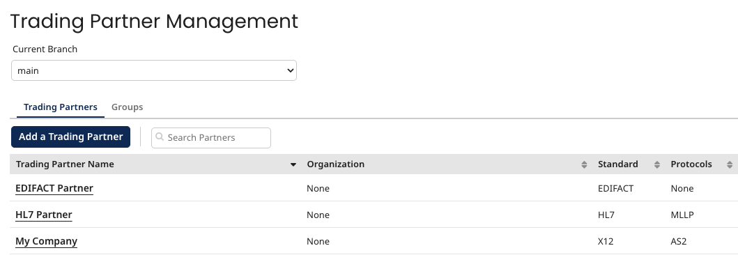 Trading Partner Management window