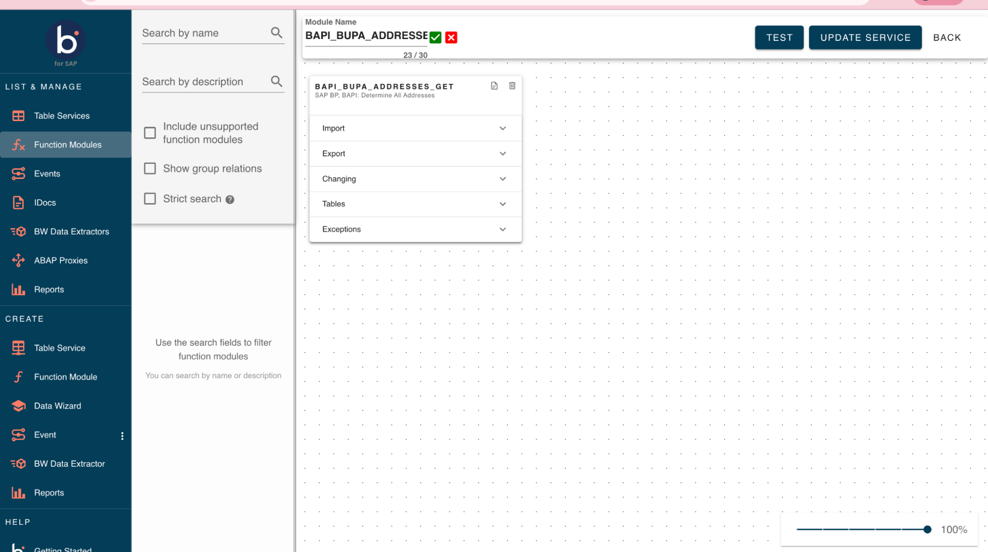 Editing the Function Module service name