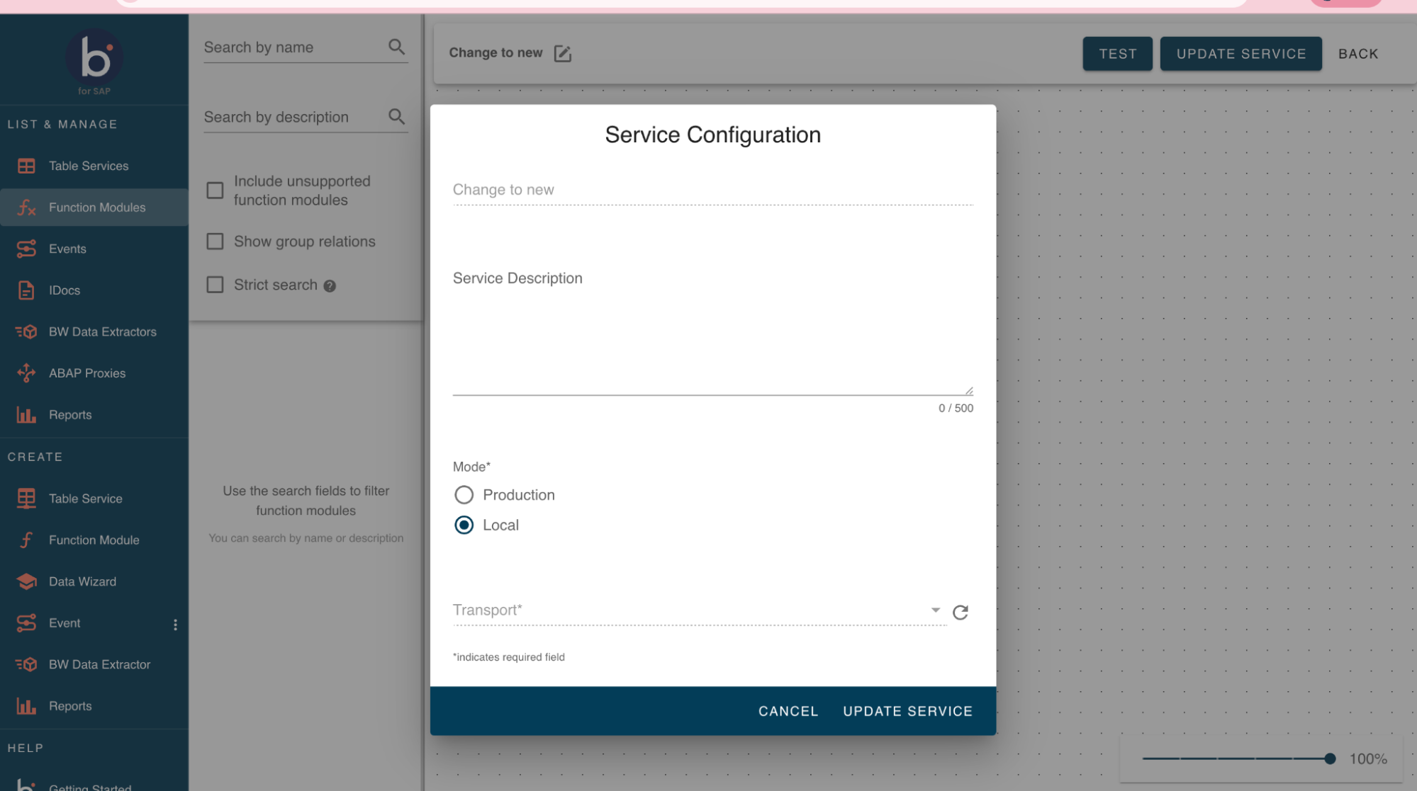 Service Configuration dialog opened after confirming the new name