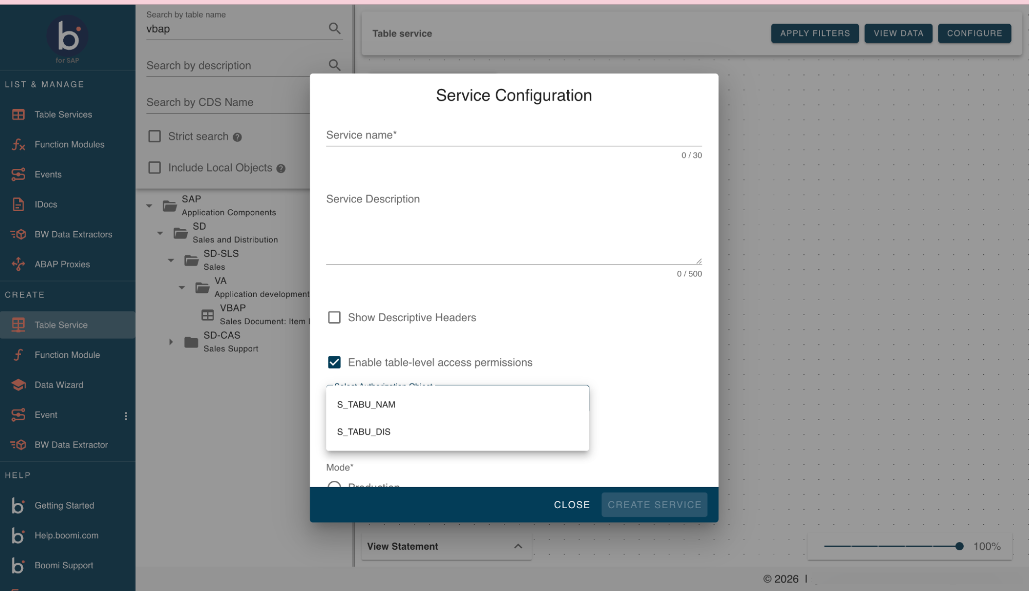 Authorization object configuration with fields and values