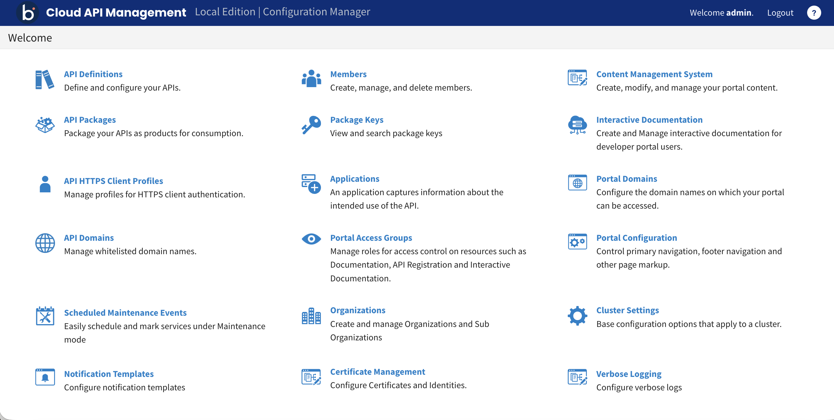 Local Edition Configuration Manager homepage