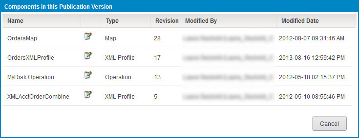 Components in this Publication Version dialog