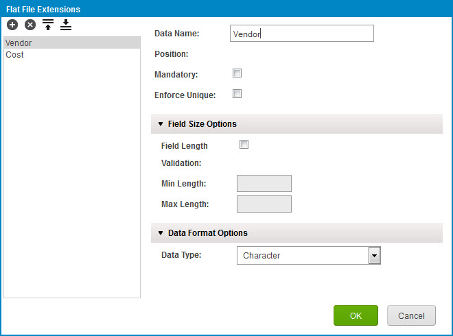 Flat File Extensions dialog.